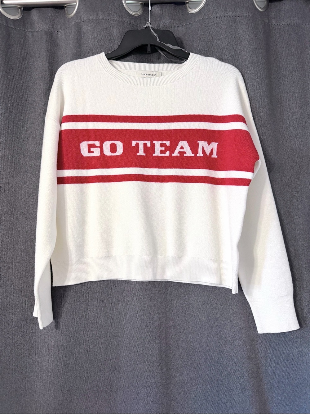 Francesca’s Go Team Sweater XS Red White Sports Mom Sweatshirt Football